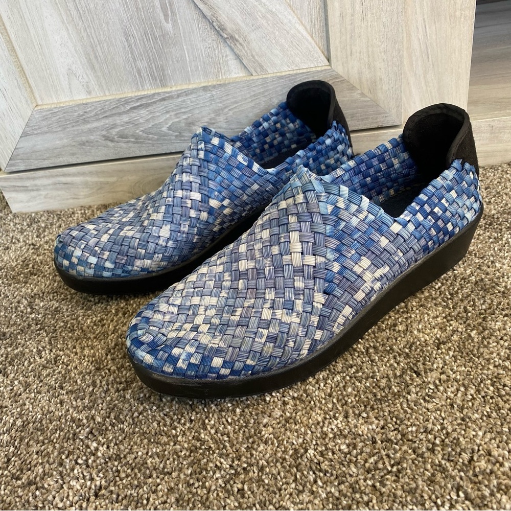Bernie Mev Blue White Wedge Sneaker Comfort Shoe